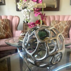 Silver Spherical Accent with Intricate Cage Design